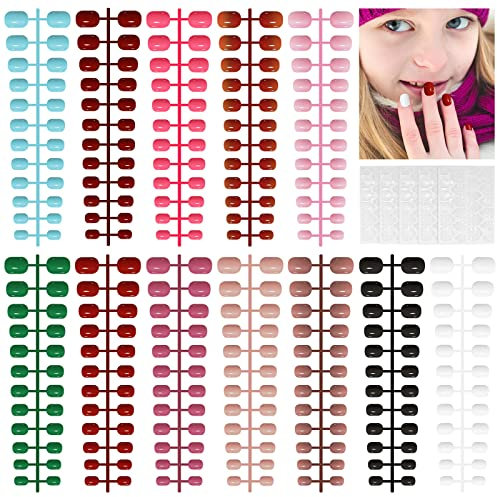 288 Pieces Kids Short Glossy Press on Nails, EBANKU Children False Nails 12 Colors Acrylic Nails Art Tip for Kids Short Square Full Cover Fake Nails for Girls