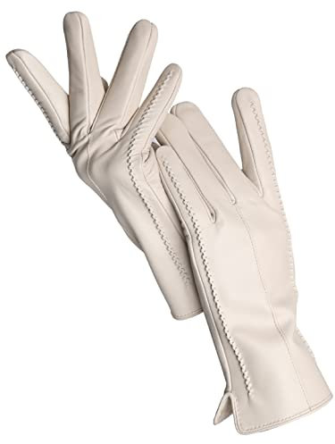 Damen Kunstfell Handschuhe Winter Warm Plus Samt Kurz Dünn Touchscreen Fahren Farbe Kunstleder Handschuhe Beige Touch 6,5
