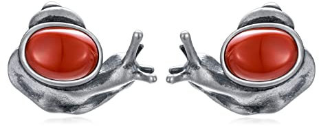 BETHZA Schnecken-Ohrring, 925er-Sterlingsilber, natürlicher roter Achat, Ohrstecker, Schnecken-Tier-Ohrringe, Schmuck, Geschenke für Frauen, Ehefrau, Freundin