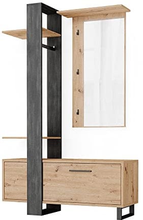 Vicco Garderobe Porto, Flurgarderobe, Artisan-Eiche/Schwarz, 120 x 192 cm