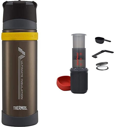 Thermos 104105 Ultimate Series Flask, Charcoal, 500 ml & AeroPress Go Portable Travel Coffee Press, 1-3 Cups - Makes Delicious Coffee, Espresso and Cold Brew in 1 Minute