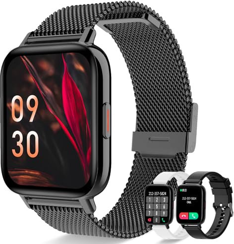 Erkwei Smartwatch Damen mit Bluetooth Anrufe 1,69 Zoll Fitnessuhr Damen Herzfrequenzmonitor Schlafmonitor Schrittzähler SpO2 Fitness Tracker Schrittzähler Kalorien Musiksteuerung
