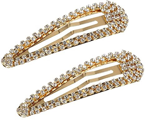 2 Stuecke Strass Snap Haarspange Metall Snap Haarspangen Gold Snap Haarspange Haarspangen mit Strass glänzenden Snap Haarspange für Frauen
