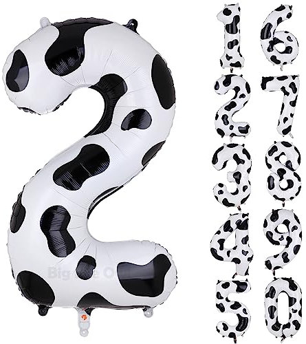XXL Kuh Print Zahl 1 Luftballon Große Folie Mylar Helium Zahlen 1 Cow Folienballons Bauernhof Tierthema Kuhballon Party Deko Geburtstags 100cm