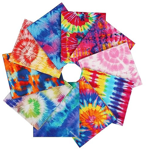 Craftido -24 Optionen- 100% Baumwolle Quiltingstoff Bündel 10pcs Fat Quarters 18x21 (46x53cm) -Mittleres Gewicht 5.2oz- für Quilting, Nähen Projekt, Patchwork, DIY Handwerk - Tie Dye