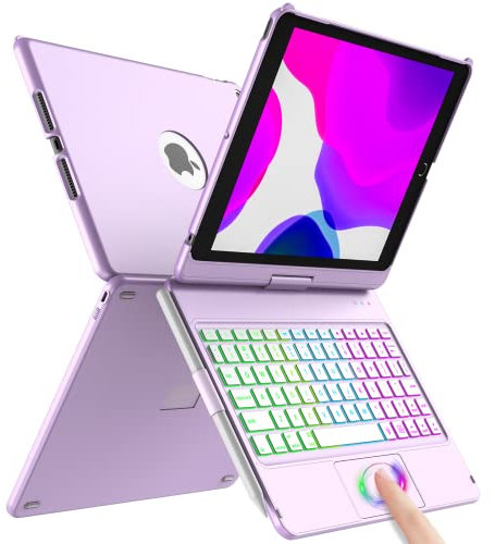 Étui pour clavier iPad 10.2 pour iPad 9e gén 2021,Coque rigide rabattable à 360°avec clavier Bluetooth sans fil avec 7 rétroéclairages,mise en veille/réveil automatique pour iPad 9/8/7e (Violet)