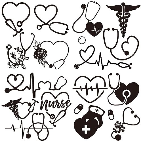 GORGECRAFT 4 Stili Decalcomania per Infermiera Stetoscopio Adesivo per Auto Battito Cardiaco Infermiera Fiore Infinito Adesivi per Auto Riflettenti Autoadesivi Impermeabili Logo Decalcomania Tronco