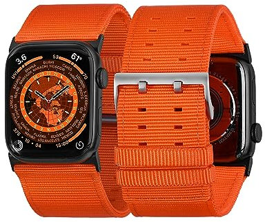 Tefeca Dual Series - Bracelet de rechange compatible avec Apple Watch/Apple Watch Ultra - Taille ultra large 49/45/44/42 mm - Nylon orange avec adaptateurs noirs