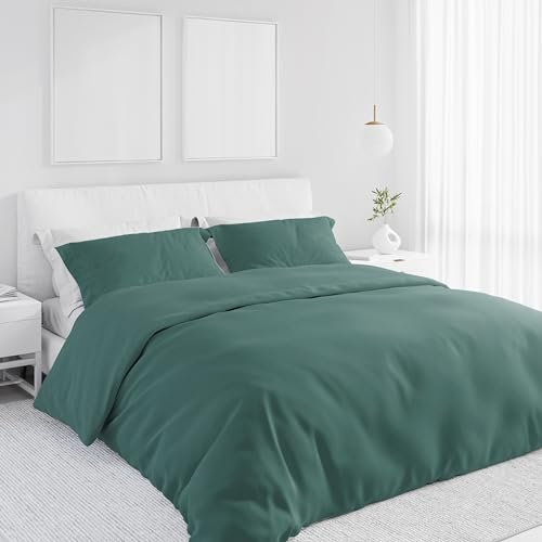 PASSION, Set Copripiumino in Cotone 100%, tinta unita, con federe incluse, sacco per piumino (Matrimoniale 250x200 + 2 Federe, SMERALDO)