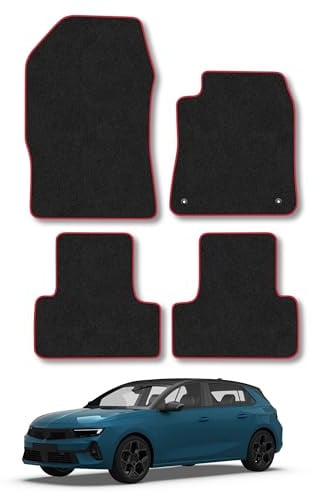 Vauxhall Astra (2022+) Carpet Car Mats | Red Edge Trim Tailored Fit Floor Mats Full Coverage Protection Accessories Easy Clean Anti Slip Made in the UK