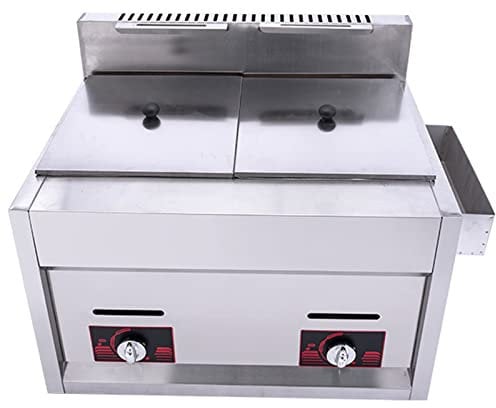 AOKLEY Commercial Countertop Deep Gas Fryer Stainless Steel Outdoor Cooker 6L/10L Two Baskets Chicken Chips Fryer For French Fries Restaurant Home Kitchen,10L
