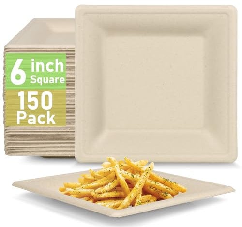 Uniecocus Small Brown Paper Plates - 6 Inch, 150 Pack, Recycled & Compostable, Perfect for Desserts & Occasions