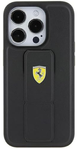FERRARI FEHCP15SGSPSIK Hülle für iPhone 15 6.1/ Schwarz hardcase Grip Stand Metal Logo