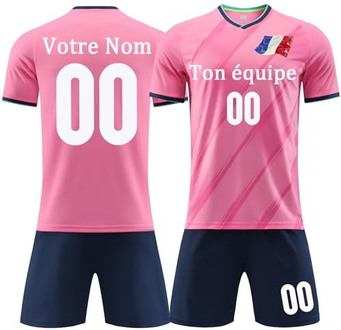 Maillot Football Personnalisé avec Nom Numéro Maillot de Foot Ensemble T-Shirt + Shorts Cadeaux pour Garçons Hommes Enfant Adultes
