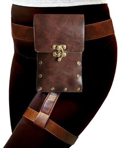 Larswon Gürteltasche Renaissance Kunstleder Damen Gürteltasche Hüfttasche Oberschenkelgurt Harness Damen, Café 02, M, Tasche für Renaissance
