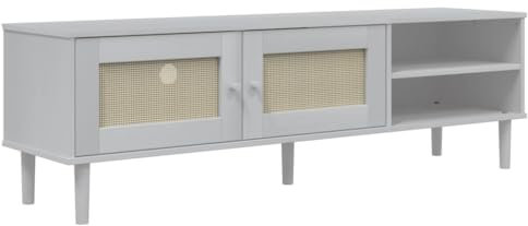 vidaXL Mobile TV SENJA Aspetto Rattan Bianco 158x40x49 Massello Pino