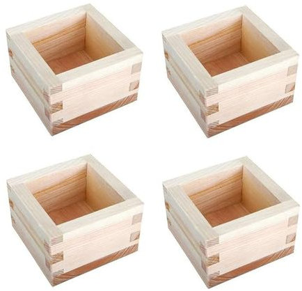 HOJIOESRD Tasses à saké Masu en bois, faciles à nettoyer, élégantes et fonctionnelles, boîte carrée japonaise en bois, facile à nettoyer, 4 pièces