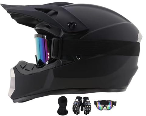 Motocrosshelme Schwarz, Jugend Offroad-Helme, Downhill Fullface Motocross Helm, Enduro-Helme, MTB ATV MX-Helme, Crosshelme, Motorradhelme, Für Damen, Herren, Erwachsene, Mit Brille Handschuhe ( Color