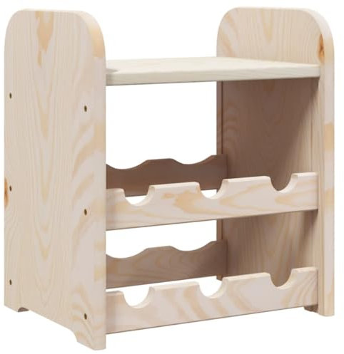 vidaXL Weinregal mit Oberplatte, Flaschenregal mit 2 Ebenen Wellen-Design, Flaschenständer für 6 Flaschen, Weinschrank Weinständer, Massivholz Kiefer