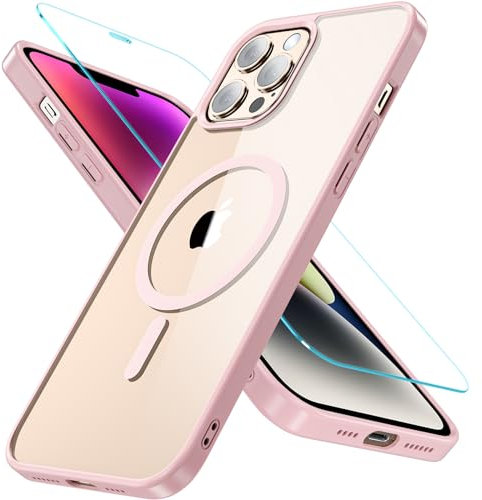 OWKEY iPhone 12 Pro Max Hülle mit Magsafe, Magnetisch Handyhülle iPhone 12 Pro Max 6,7 Zoll mit Panzerglas, [Schutz in Militärqualität] Stoßfest Dünn Outdoor Schutzhülle iPhone 12 Pro Max Case, Rosa