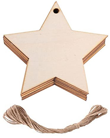10 Stück Holz-Blanko-Stücke, Weihnachtsbaum-Anhänger, Ornamente für Feiertagsdekoration, Basteln, mit Seil, Weihnachtsbaum-Anhänger-Set