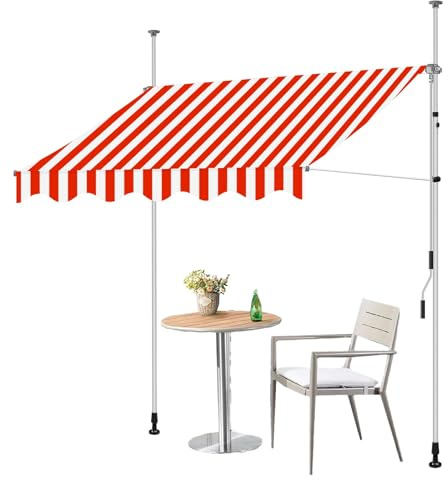 Markise, Klemmmarkise, Balkon Markise Ohne Bohren, Handkurbel Klemmarkisse, Sonnenschutz Balkon, Höhenverstellbar, UV-beständig und Wasserdicht für Terrasse (Color : Rot+Weiß, Size : 200cm)
