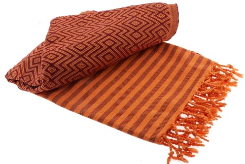 Stefano Ferrante KELIM LUX Summer Hamamtuch (orange/Bordeaux) | 100% Baumwolle, 100x180 cm, Saunatuch, Pestemal, Fouta