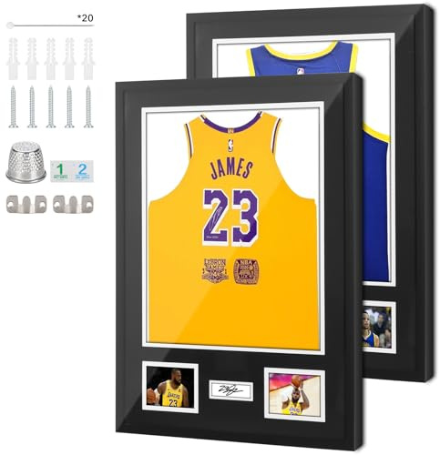 Nice C Trikotrahmen Vitrine, Trikotrahmen, Trikotvitrine, Holz mit 98% UV-Schutz Plexiglas, Matte, Pinnwand für Fußball, Baseball, Basketball, Sportshirts, Fotos & Unterschrift (2-P)