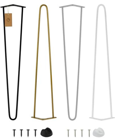 Moria Hairpin Leg Lot de 4 Pieds de Meubles de 10 à 80 cm, pour Armoire, Tabouret, Table de Chevet, Table Basse, Pieds de Table avec Protections de Sol et vis, 80 cm, 2 entretoises (métal, doré)