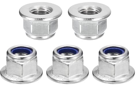 sourcing map M12 x 1,75 mm Flansch-Nylon-Einsatz-Kontermuttern, 10 Stück, 304 Edelstahl, metrische Sechskant-Kontermuttern, selbstsichernde Muttern für industrielle Baubefestigungen