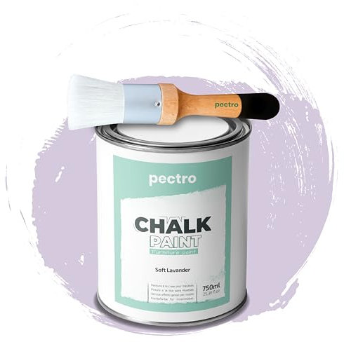 PACK Kreidefarbe für möbel 750ml + Malerpinsel speziell für Chalk Paint - Möbellack Natürlicher Kreideeffekt - Farbe für Holz (Schwach Lavendel)