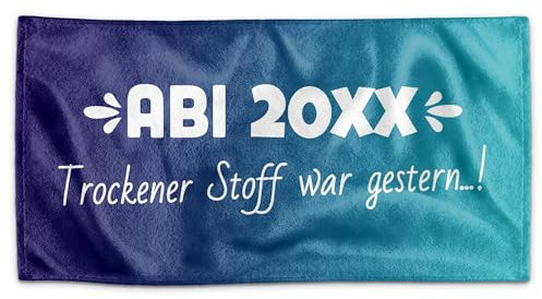 PR Print Royal Personalisiertes Handtuch - ABI Trockener Stoff war gestern - mit Jahr selbst gestalten - Abitur bestanden Geschenke, ABI Abschlussgeschenk | Fotohandtuch, Blau, 140 x 70 cm
