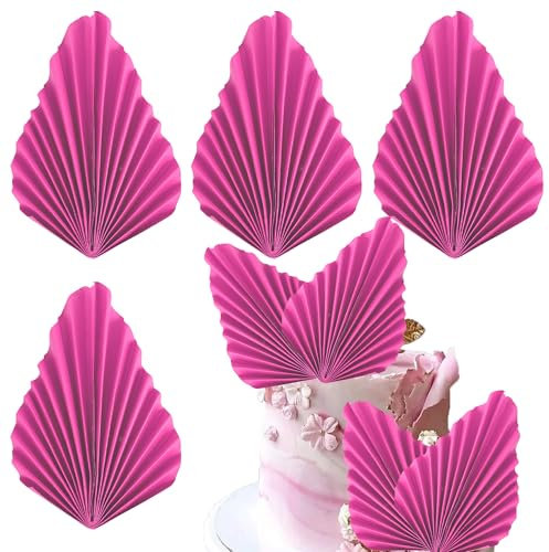 Xsstarmi 4 Pack Paper Palm Fan Cake Topper Palm Leaf Fan Cake Pick DIY Cake Bakeware Insert Cake Decorations for Baby Shower Wedding Bridal Shower Birthday Anniversary Party Supplies Rose Red