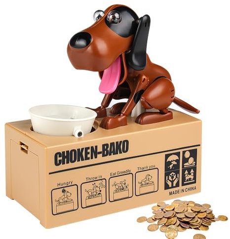 KBIBCK Hungriger Hund Spardose, Welpen-Sparschwein, Hundesparschwein, Münze Kaut Spardose, Geburtstagsgeschenk für Kinder-Braun und Schwarz