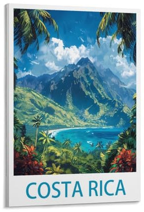 KmoNo Costa Rica Vintage-Reiseposter, 50 x 75 cm, Wanddekoration, Gemälde, Leinwand, Wandkunst, Wohnzimmer, Poster, Schlafzimmer