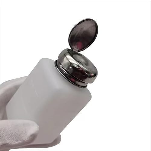 6oz 200ml ESD Safe Solvent Bottle | AntiStatic Square EPA Bottle | One Touch press Stainless Steel Liquid Dispenser Pump for Rubbing Alcohol / Nail Polish Makeup Remover Dispenser,White (2)