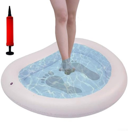 Oniissy Inflatable pvc Footbath Inflatable Beach Footspa,Pool Entrance Ladder Foot Bath,Collapsible Pedicure Bowl for Women and Men(White)