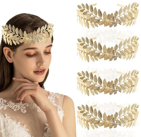 LeapBeast 4 Pezzi Gold Headpiece Headband Bride,Roman Goddess Headband, Laurel Wreath,Golden Hair Accessories Women,for Wedding, Party, Dance Party,Fashion Show,6 Pieces,Headpiece