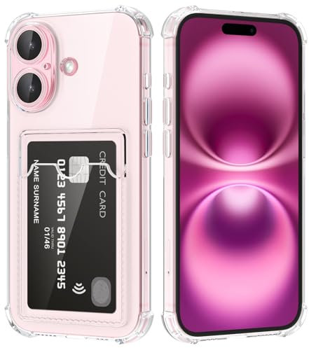 DEVASO Coque pour iPhone 16 avec Porte Cartes, Souple TPU Silicone Transparente Protection de la Caméra Étui Portefeuille Lentille Anti-Rayures Carte Housse