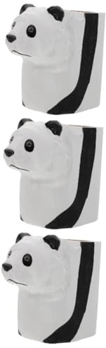 SHINEOFI 3pièces Porte-stylo Sculpté Main Organisateur De Bureau Forme De Panda Pour Décoration Rangement Fournitures De Bureau