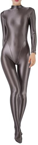 Fldy Damen Glänzend Jumpsuit Ganzkörperanzug Sport Bodysuit Yoga Overall Eng Einteiler Ganzkörper Kostüm Gymnastik Tanz Ballett Leotard Braun XXL