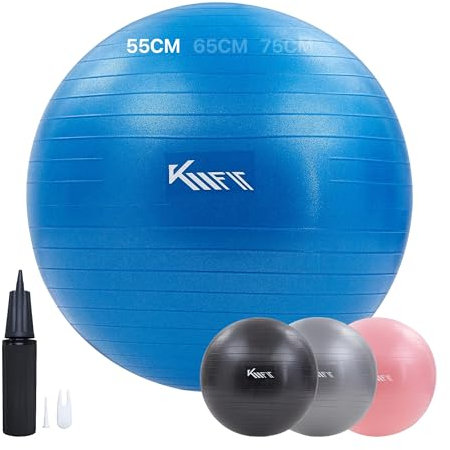 KM-Fit Gymnastikball 55cm | Trainingsball mit Luft-Pumpe | Sitzball Büro Anti-Burst | Ball für Fitness, Yoga, Gymnastik, Core Training | Pezziball Yogaball BPA-Frei | Blau