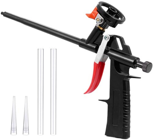 Pistolet Mousse Expansive PU Réglable Pas Besoin Nettoyer avec 2 Tuyaux, Buses, Pistolet Mousse Polyurethane Professionnel pour Calfeutrage Bâtiment, Etanchéité, Remplissage, Isolant, Maison, Bureau