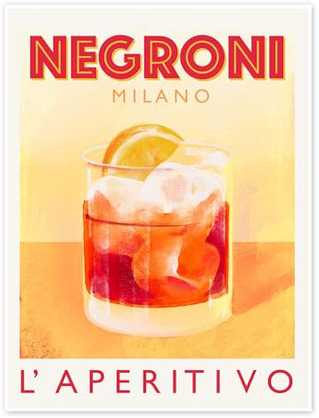 Negroni Milano, l'Aperitivo Italiano Poster von Marco Marella 30 x 40 cm Gelb Wandbilder Wanddeko