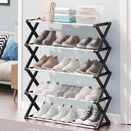 Mr. Gadget's Solutions 5-Tier Shoe Rack – Foldable Shoe Organizer for 15-20 Pairs – Space-Saving Storage Solution for Bedroom, Hallway & Door Use