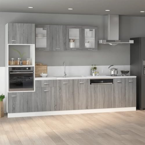 WIFESE Spülenschrank Küchenunterschrank Küchenzeile Geräumiger Küchenschrank Küchenmöbel Aufbewahrungsschrank mit Tür Grau Sonoma 80x46x81,5 cm Holzwerkstoff