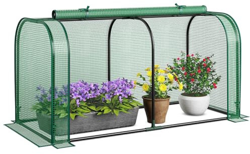 COSTWAY Mini Serra 118 x 55 x 60 cm, Serra con Copertura Impermeabile e Protettiva dal Sole in PE, Struttura Metallica Resistente alla Ruggine e Porta con Cerniera Arrotolabile (Verde)