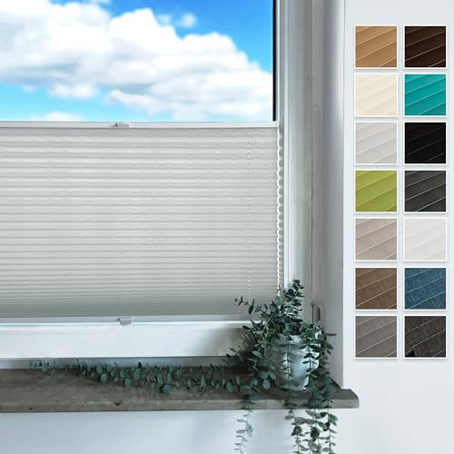 Rollmayer Plissee mit Bohren, Plisseerollo Faltrollo Sichtschutz und Sonnenschutz für Fenster und Tür Premiumqualität Falte für Zuhause, 3 Kollektionen(Binco Silber,B45cm x H80cm)