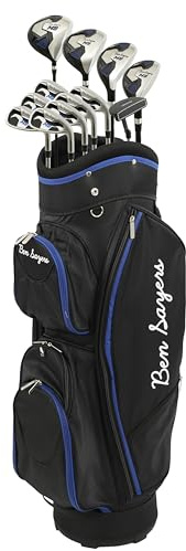 Ben Sayers M8 13-Piece Golf Package Set | Complete Mens Set | Full 12 Clubs Graphite/Steel Shafts with Cart Bag | Driver, Woods, Hybrids, Irons, Wedges & Putter