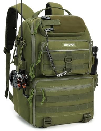 SKYSPER 40L Angelrucksack mit Rutenhalter Herren | Angeln Rucksack mit Verstellbarem Fach für Angeln